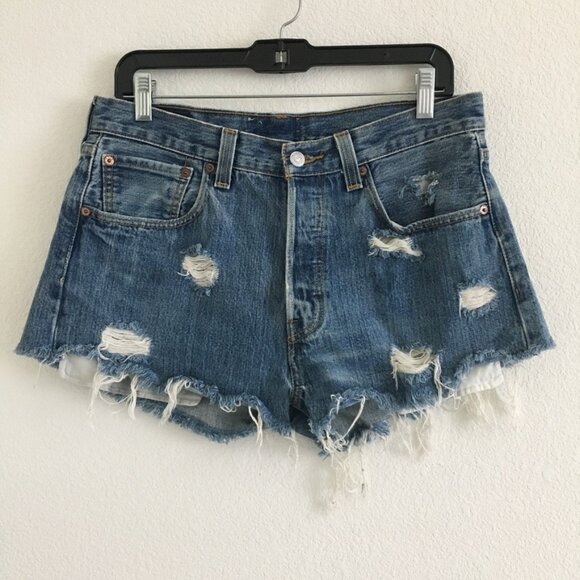 Furst Of A Kind Levi's Womens 28 Denim Shorts Distressed Button Fly Cotton - Picture 1 of 16